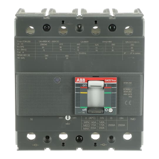 XT3N 250 TMD 200-2000 4p F F InN=100% ABB MCCB - Tmax XT