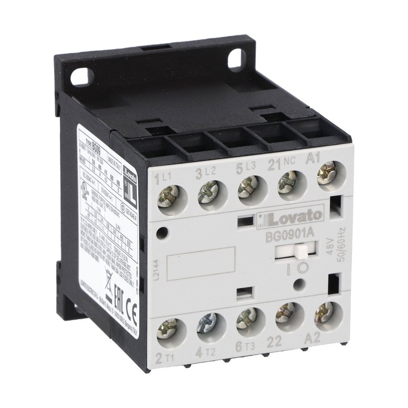 Three-pole contactor, IEC operating current Ie (AC3) = 9A, AC coil 50/60Hz, 230VAC, 1NC auxiliary contact with mirror contact function