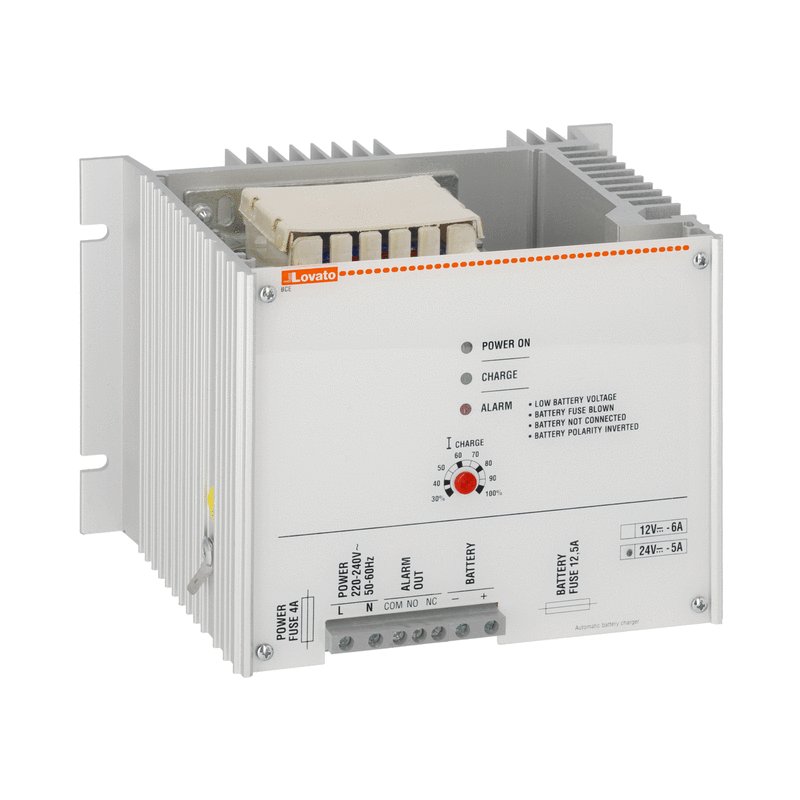 Automatic battery charger, linear BCE series, for lead-acid batteries, 1 charging level. 24VDC output, 5A