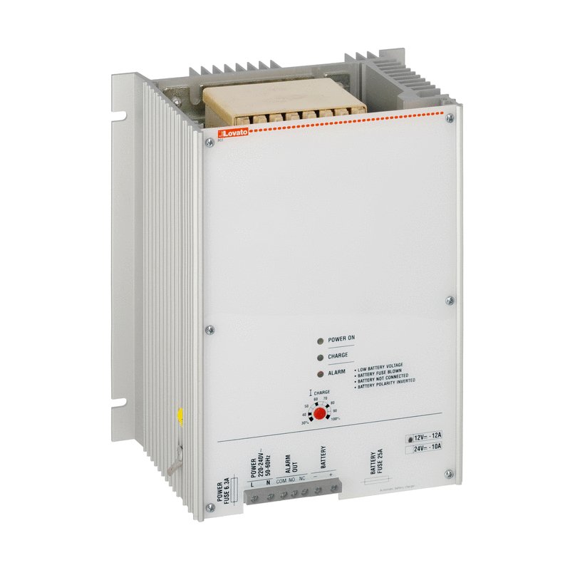 Automatic battery charger, linear BCE series, for lead-acid batteries, 1 charging level. 24VDC output, 10A