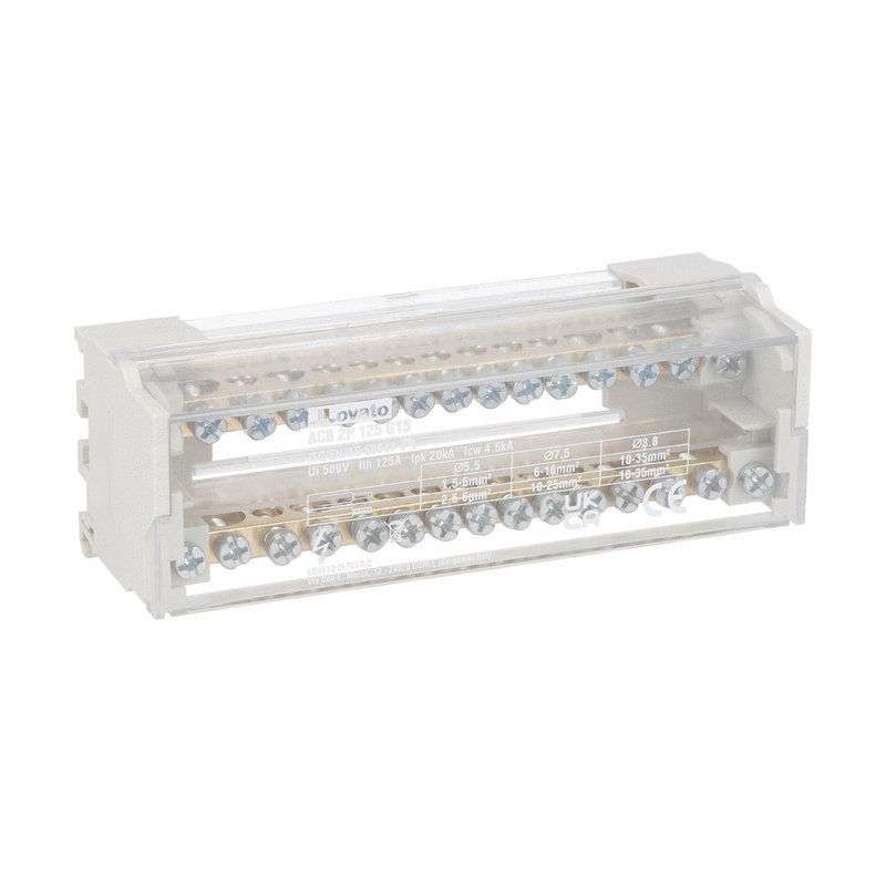 Power distribution block, two-pole, 125A, 15 terminals