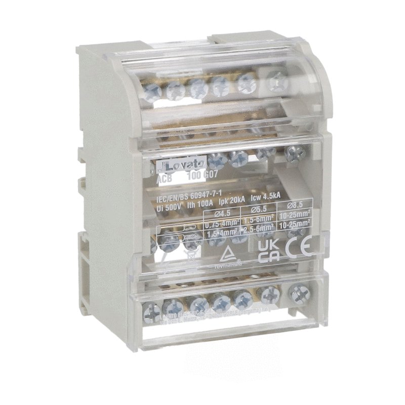 Power distribution block, four-Pole, 100A, 7 terminals