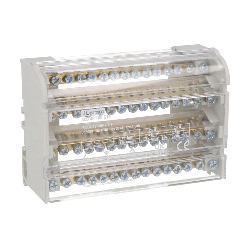 Power distribution block, four-Pole, 100A, 15 terminals