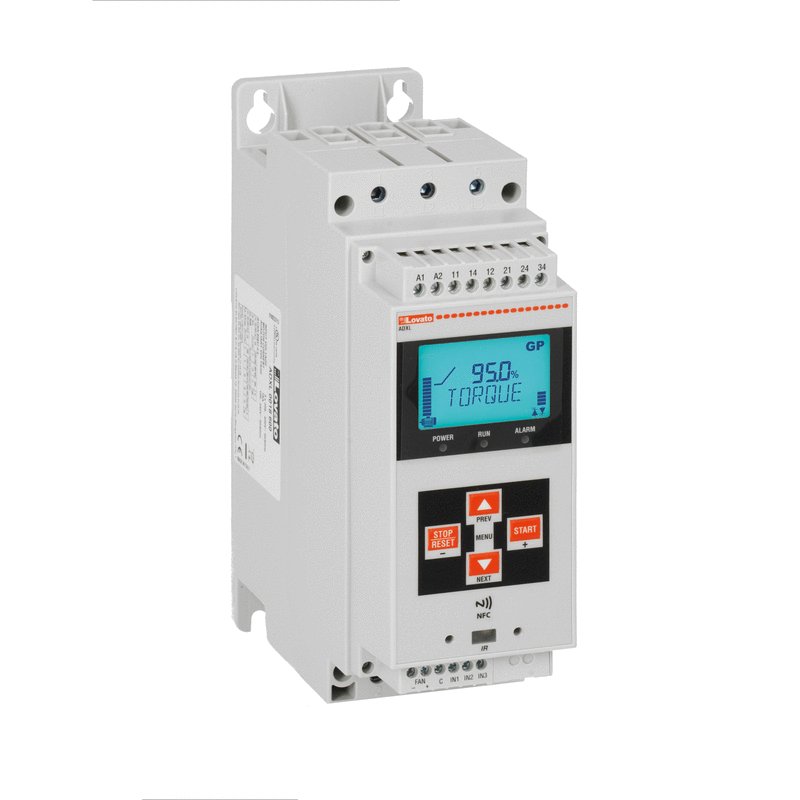 Soft starter, ADXL series, with integrated bypass relay. Auxiliary supply 100...240VAC. Rated operational voltage 208...600VAC 50/60Hz, 45A