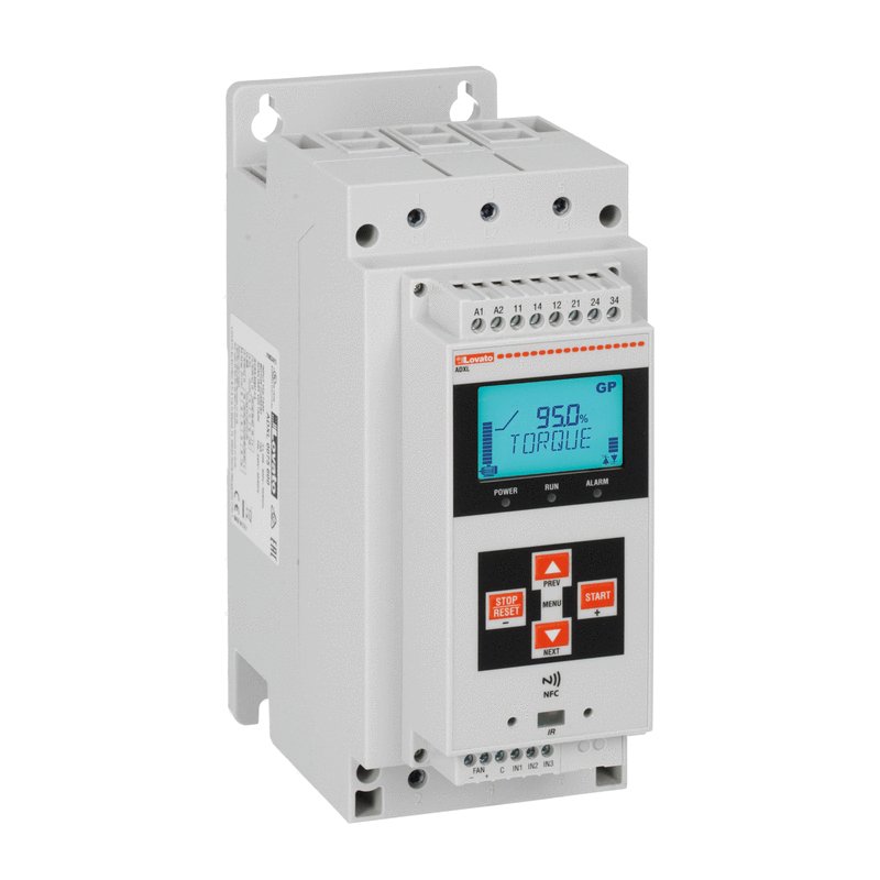 Soft starter, ADXL series, with integrated bypass relay. Auxiliary supply 100...240VAC. Rated operational voltage 208...600VAC 50/60Hz, 85A