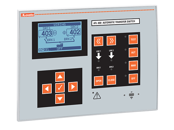 Automatic transfer switch controller with optical port for 2 power sources and 1 tie breaker (180x240mm), power supply 110...240VAC and 12/24/48VDC, expandable with EXP... expansion modules modules, built-in RS485