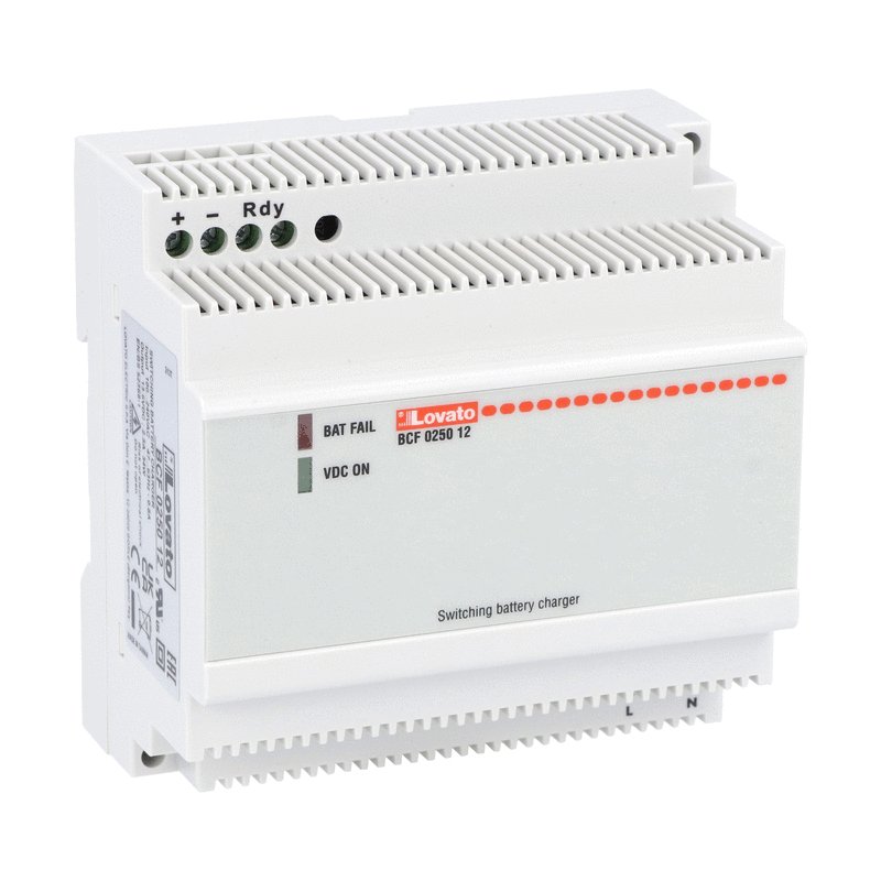 Automatic battery charger, switching BCF series, modular housing, for lead-acid batteries, 1 charging level. 12VDC output, 2.5A