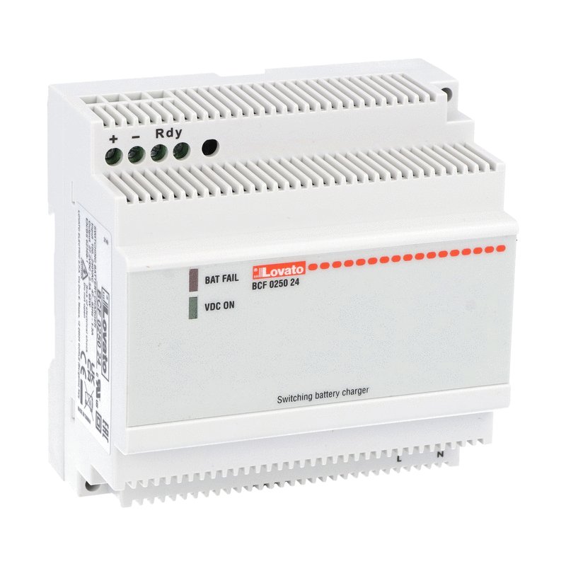 Automatic battery charger, switching BCF series, modular housing, for lead-acid batteries, 1 charging level. 24VDC output, 2.5A