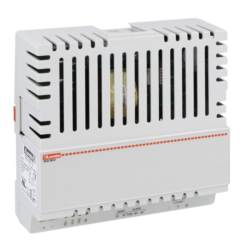 Automatic battery charger, switching BCG series, for sealed and not sealed lead-acid batteries, 1 charging level. 12VDC output, 6A