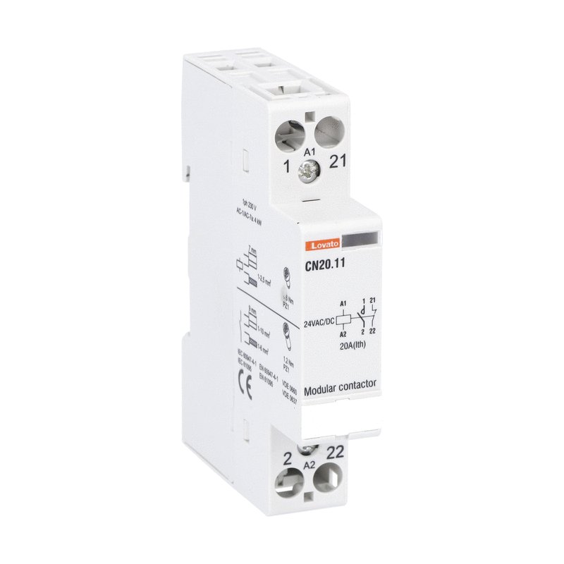 Modular contactor, one or two-pole, 20A AC1, 24VAC/DC (1NO+1NC)