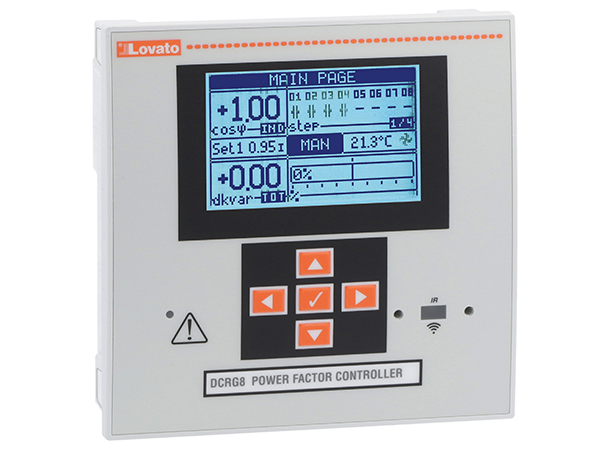 Automatic power factor controller, DCRG series, 8 steps, expandable up to 24 steps for capacitive reactive power factor correction