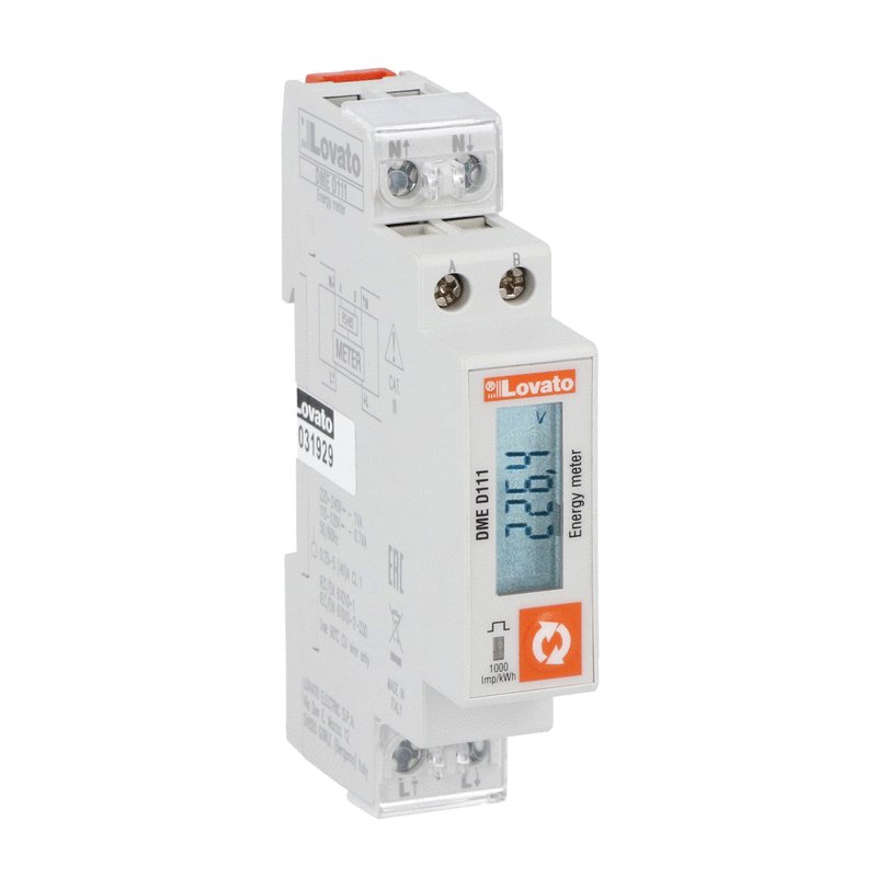 Energy meter, single-phase, non expandable, digital with LCD display, 40A direct connection, 1U, RS485 interface, multi-measurements, 220...240VAC