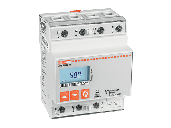 Energy meter, three-phase with neutral, non expandable, 80A direct connection, 4U, 2 programmable static outputs, multi-measurements