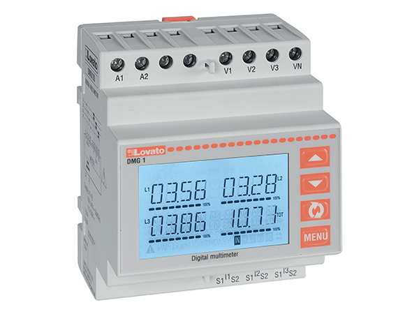 Modular LCD multimeter, non expandable, backlight LCD icon display, auxiliary supply 100-240VAC/115-250VDC. Multilanguage: italian, english, french, german, spanish and portuguese