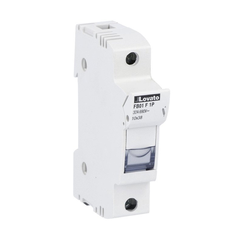 Fuse holder cUL recognized and CSA, for 10X38mm fuses. 32A rated current at 690VAC, 1P. Without status indicator. 1 module