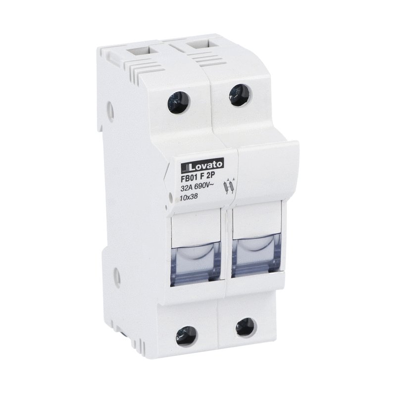 Fuse holder cUL recognized and CSA, for 10X38mm fuses. 32A rated current at 690VAC, 2P. Without status indicator. 2 modules