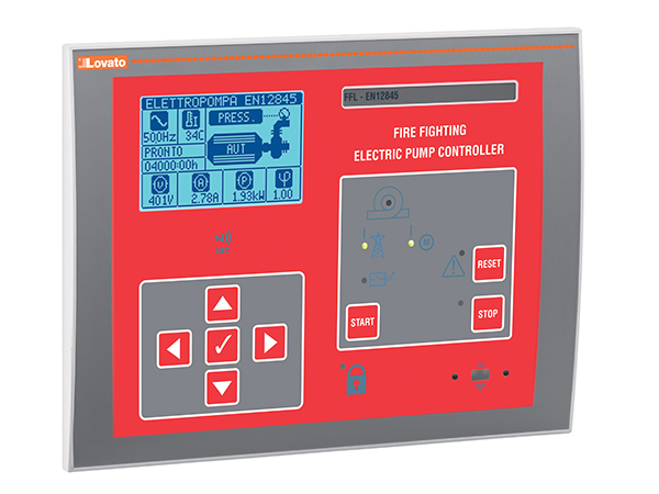 Controller for electric fire pumps in accordance with EN12845, power supply 24VAC/110…240VAC, built-in RS485, expandable with EXP... expansion modules