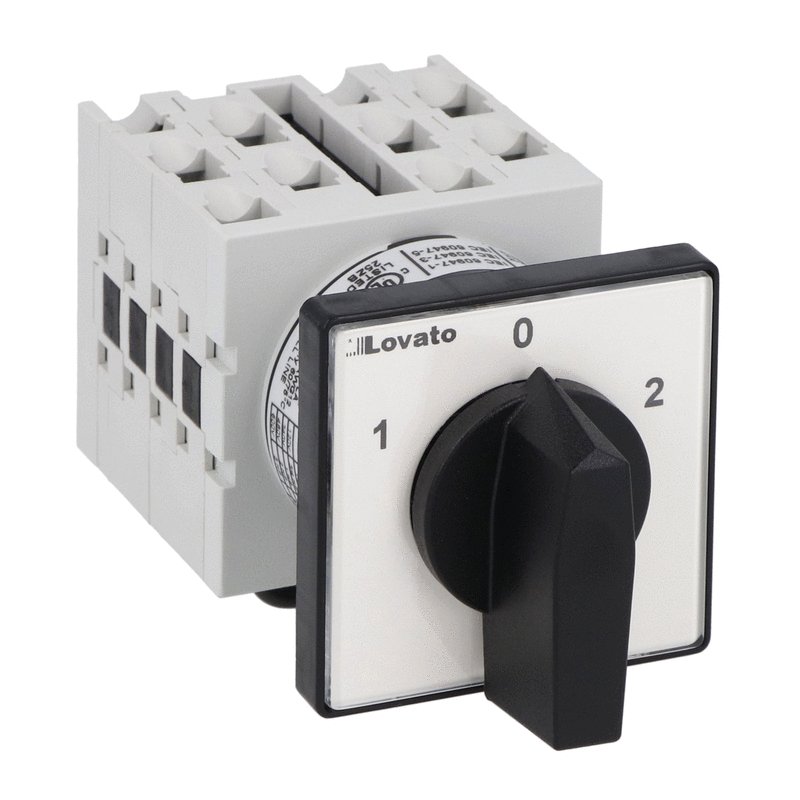 Rotary cam switch GX series, changeover switch 3 poles 16A, for front mounting with black handle, front plate 48X48mm