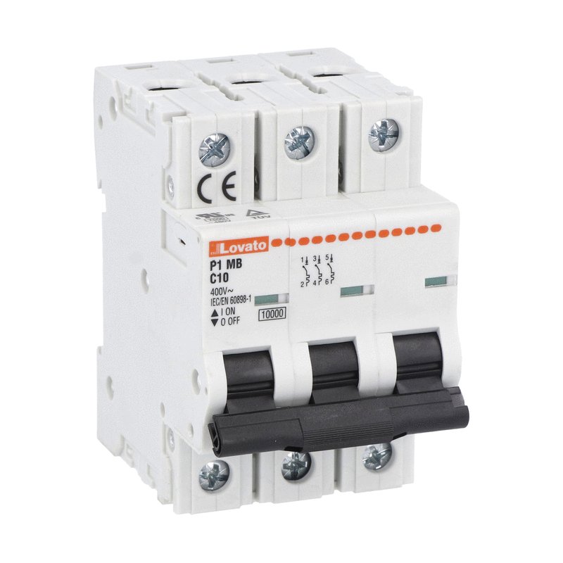 Miniature circuit breaker, 3P - 10kA. 3 modules, characteristic C, 10A
