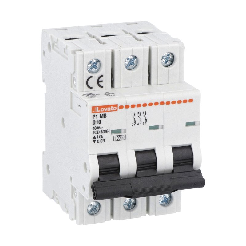 Miniature circuit breaker, 3P - 10kA. 3 modules, characteristic D, 6A