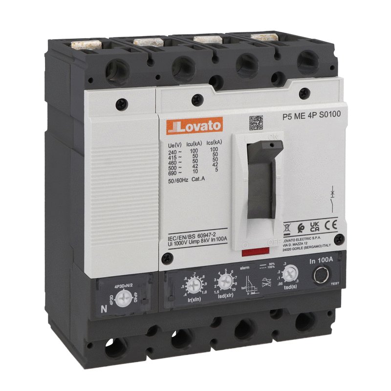 Moulded case circuit breaker three-pole, IEC standard, fourth pole on the left side, 100A - Icu 50kA at 400V