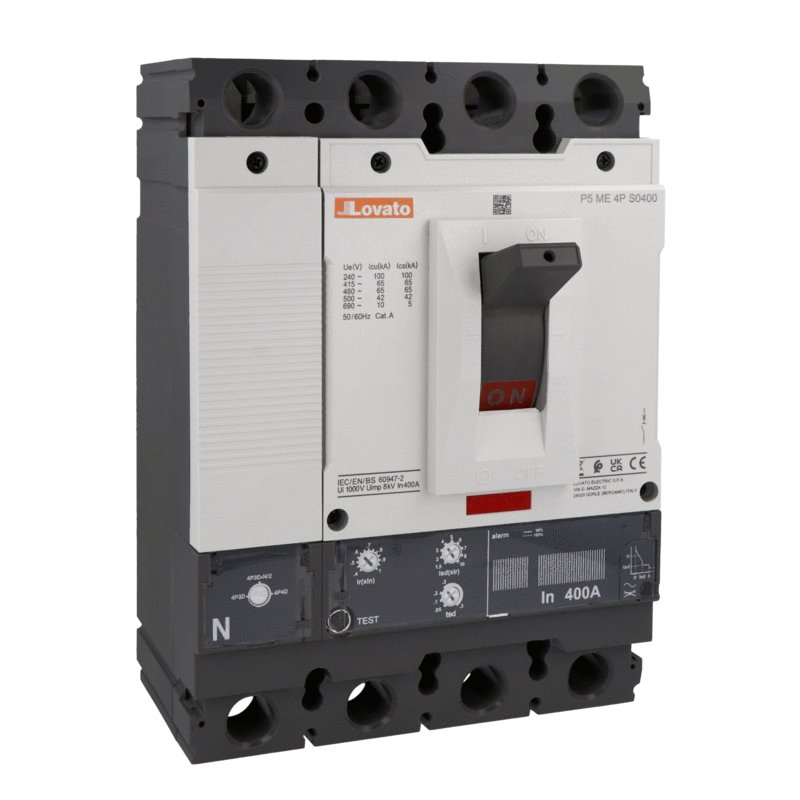 Moulded case circuit breaker three-pole, IEC standard, fourth pole on the left side, 400A - Icu 65kA at 400V