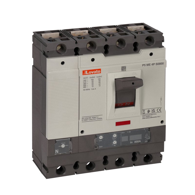 Moulded case circuit breaker three-pole, IEC standard, fourth pole on the left side, 800A - Icu 65kA at 400V