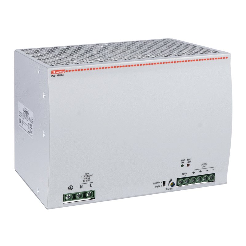 DIN rail switching power supply, single-phase. 24VDC, 20A/480W