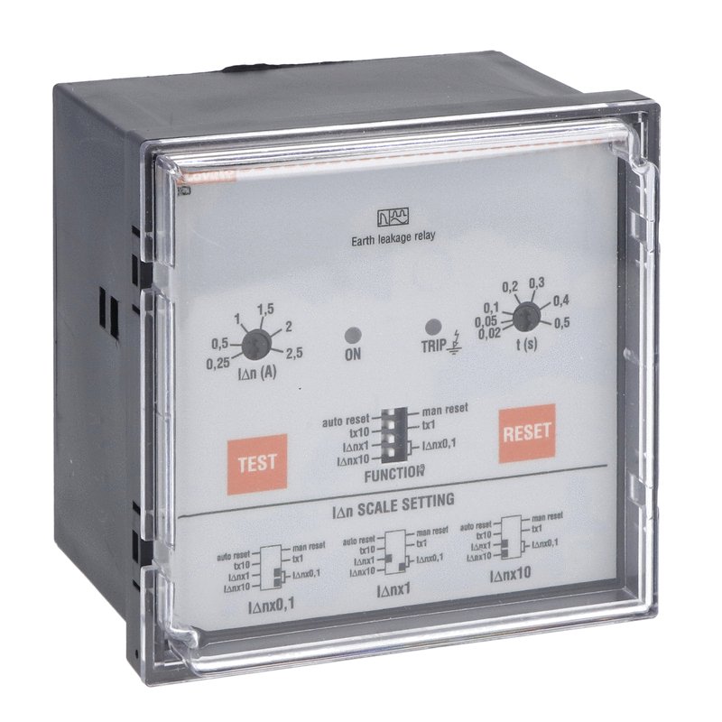 Earth leakage relay with 1 operating threshold, flush-mount. External CT, 110VAC/DC-240VAC-415VAC