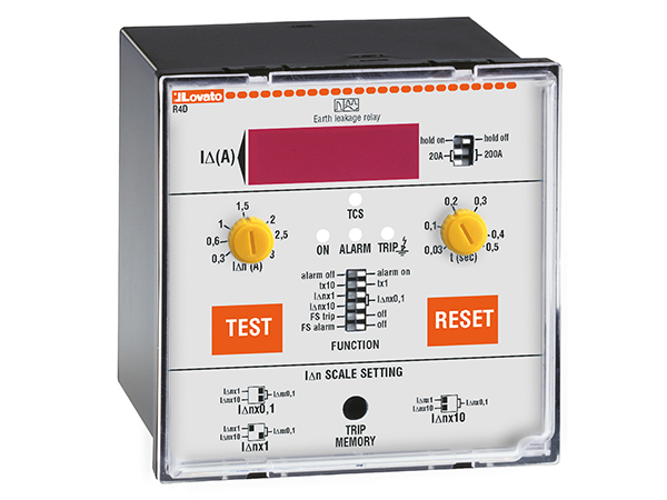 Earth leakage relay with 2 operatin thresholds, flush-mount. External CT. Fault current measurement. Digital display. Fail safe. Flag indicator, 110VAC-240VAC-415VAC