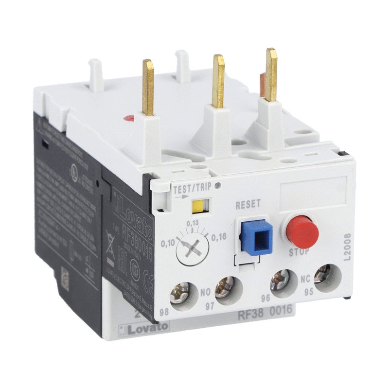 Motor protection relay, phase failure/single-phase sensitive. Three-pole (three-phase), manual or automatic resetting. Direct mounting on BF09 - BF38 contactors, 0.63...1A