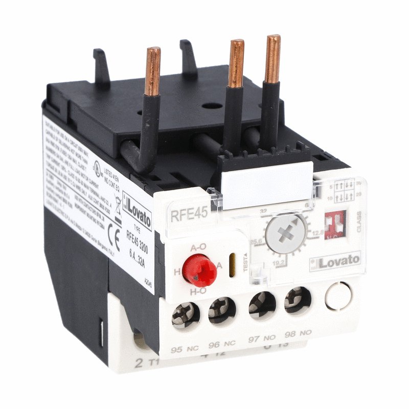Electronic thermal overload relay, phase failure/single-phase sensitive. Three-pole (three-phase), manual or automatic resetting, 1.6...8A