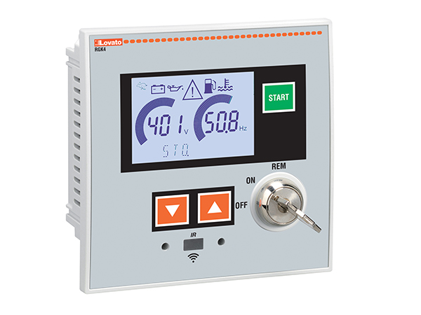 Stand alone gen-set controller, 12/24VDC, USB/optical and Wi-Fi point programming port on front, built-in 3 position key switch