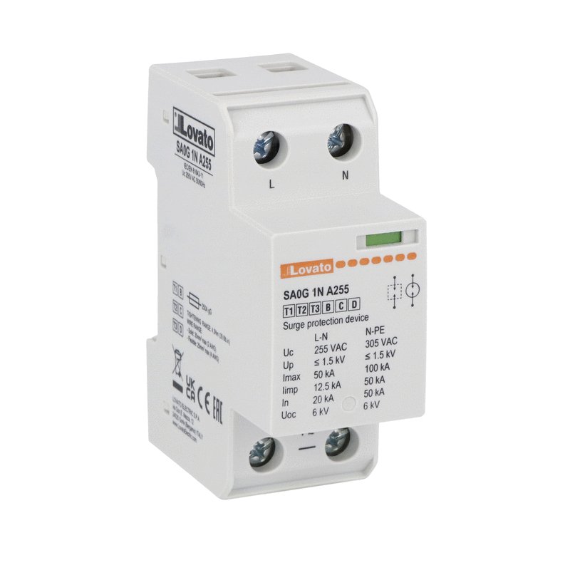 Surge protection device type 1,2,3 monoblock, IEC impulse current Iimp (10/350μs) 12.5kA per pole, 1P+N. Without remote contact