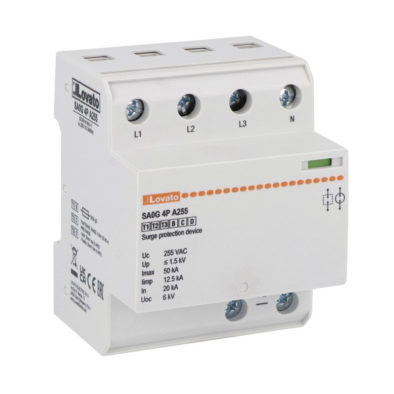 Surge protection device type 1,2,3 monoblock, IEC impulse current Iimp (10/350μs) 12.5kA per pole, 4P. Without remote contact