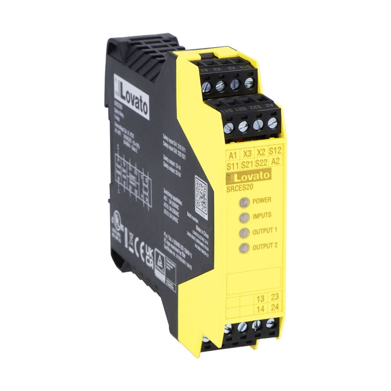 Safety relay SRC series, single function, screw terminals. 2NO, for emergency stop, auxiliary supply 24VAC/DC, up to Cat. 4, PLe (EN/ISO 13849-1)