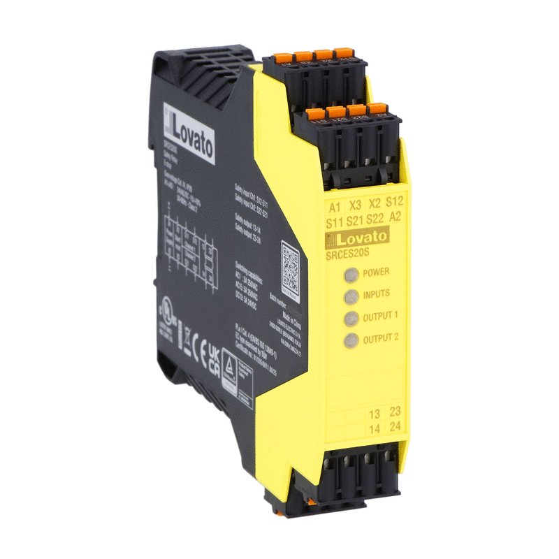 Safety relay SRC series, single function, spring-clamp terminals (push-in). 2NO, for emergency stop, auxiliary supply 24VAC/DC, up to Cat. 4, PLe (EN/ISO 13849-1)