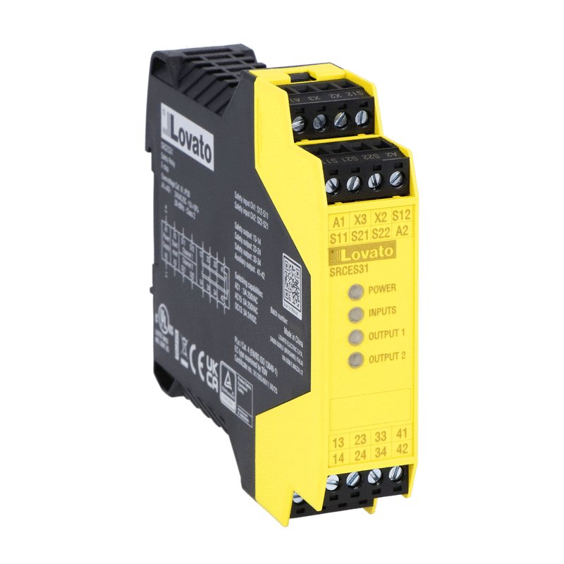 Safety relay SRC series, single function, screw terminals. 3NO+1NC, for emergency stop, auxiliary supply 24VAC/DC, up to Cat. 4, PLe (EN/ISO 13849-1)
