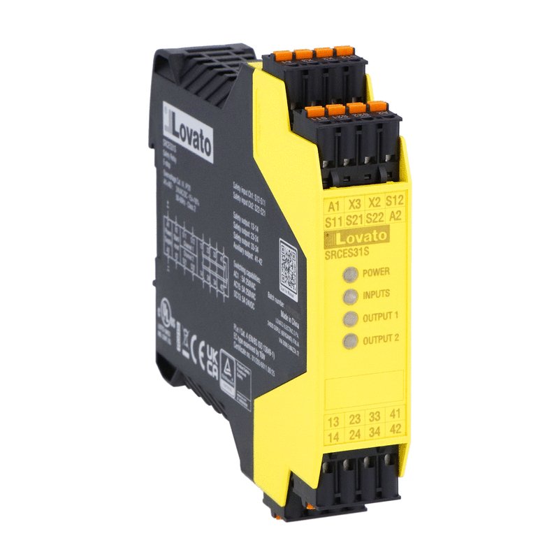 Safety relay SRC series, single function, spring-clamp terminals (push-in). 3NO+1NC, for emergency stop, auxiliary supply 24VAC/DC, up to Cat. 4, PLe (EN/ISO 13849-1)