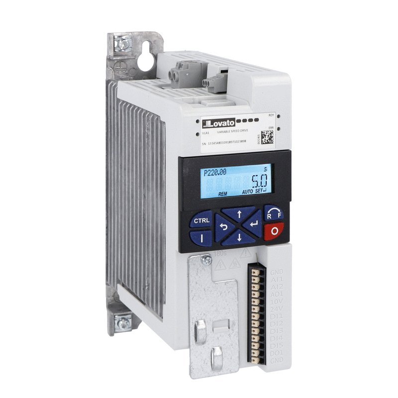 Variable speed drive, VLA1 type, single-phase, supply 200...240VAC (50/60Hz). Built-in EMC suppressor, Cat. C2, 0.4kW
