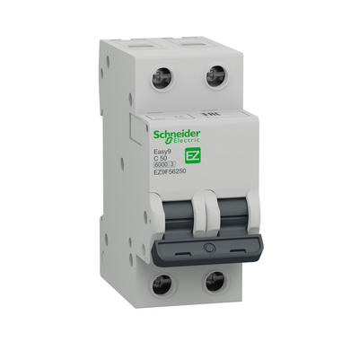 Schneider 50A 2-Pole MCB - 6kA C-Curve, Easy9 Series (EZ9F56250)