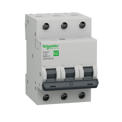 Schneider 25A 3-Pole MCB - 6kA C-Curve, Easy9 Series (EZ9F56325)