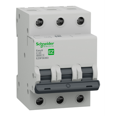 Schneider 63A 3-Pole MCB - 6kA C-Curve, Easy9 Series (EZ9F56363)