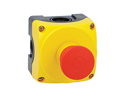Yellow control station LPZP1A5 complete with mushroom pushbutton pull-to-release LPCB6744 2NC