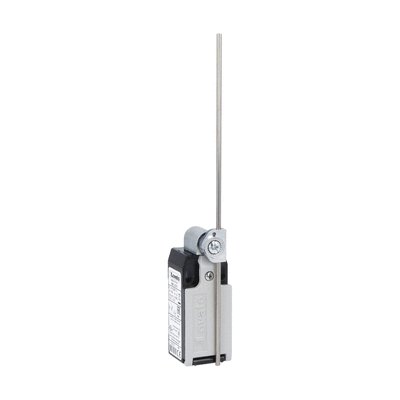Limit switch, K series, adjustable roller lever, 1 bottom cable entry. Dimensions to EN 50047, metal body, contacts 3NC slow action. Metal rod