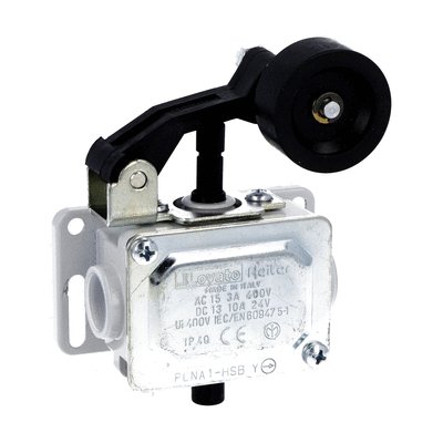 Metal limit switch, PL series, roller centre push lever. Contacts 1NC. IP40
