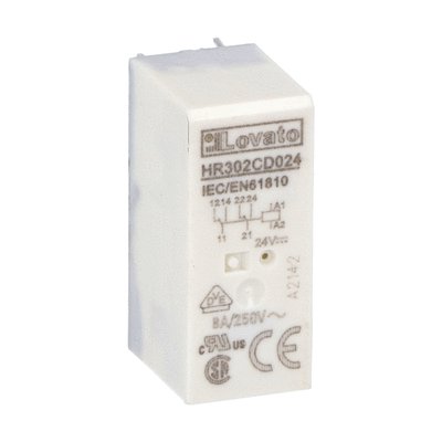 Miniature relay, 24VDC, 8A, 2C/O contact. Fitting on socket HR5XS2...