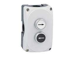 Grey control station LPZP2A8 complete with white flush pushbutton "RIGHT ARROW" LPCB1148 1NO and black flush pushbutton "LEFT ARROW" LPCB1142 1NO