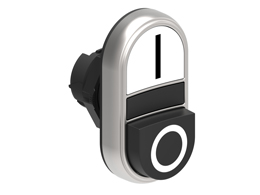 Double-touch actuator, spring return Ø22mm Platinum series chromed plastic, 1 extended and 1 flush pushbuttons. Both spring return, White - Black/I - 0