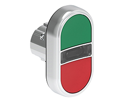 Double-touch actuator, spring return, white indicator Ø22mm Platinum series metal, 2 flush pushbuttons. Both spring return, Green - Red